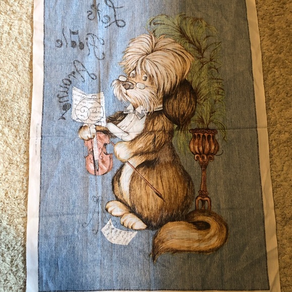 9686 Fabric Panel Vtg 1970’s Dog with Fiddle “Let’s Fiddle Around 22.5” x 29”. - Picture 9 of 11